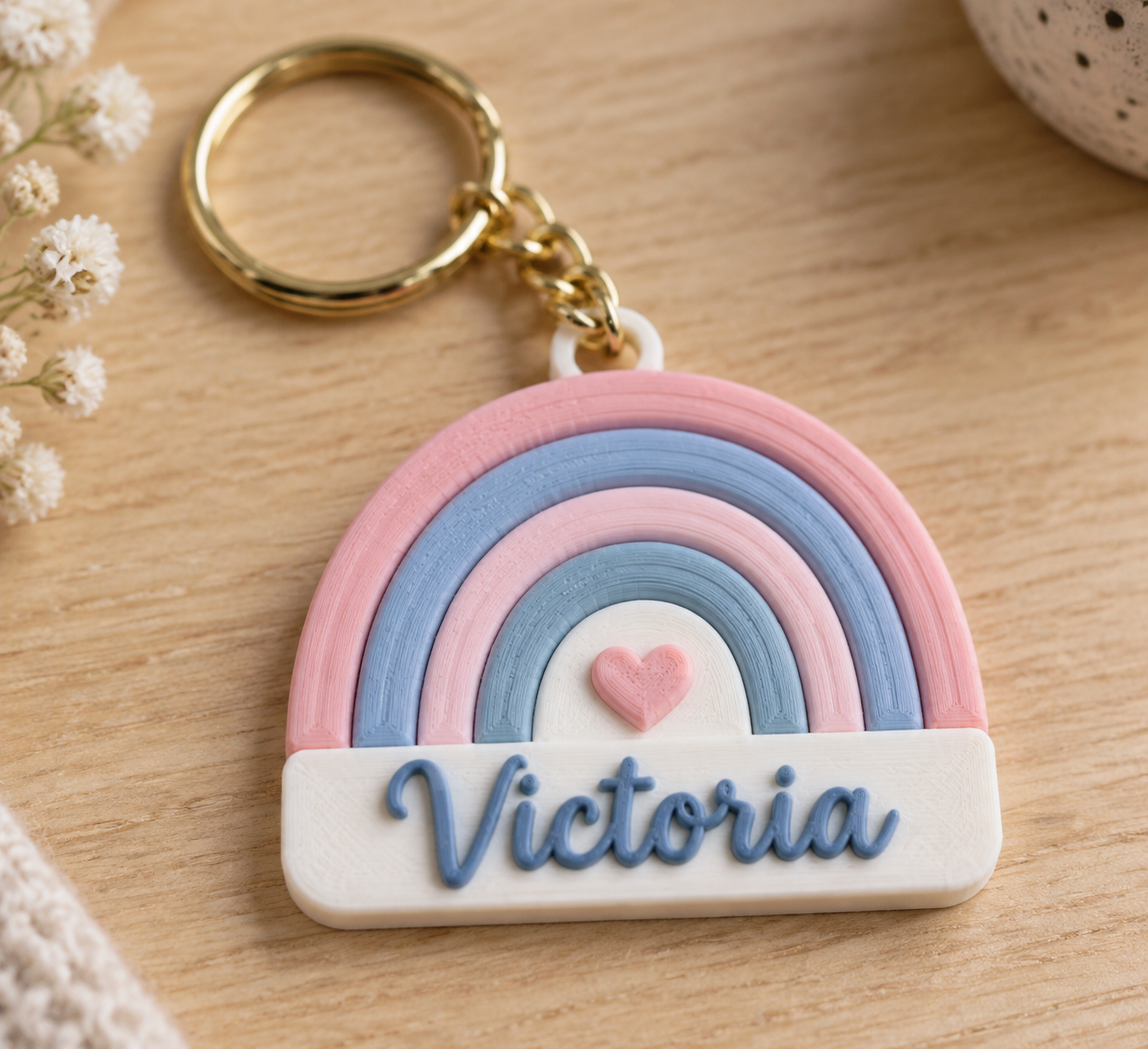 Personalized Pastel Rainbow Keychain